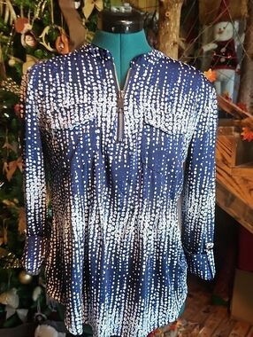 Ava & Grace Navy and White Dot-Print Zip Tunic